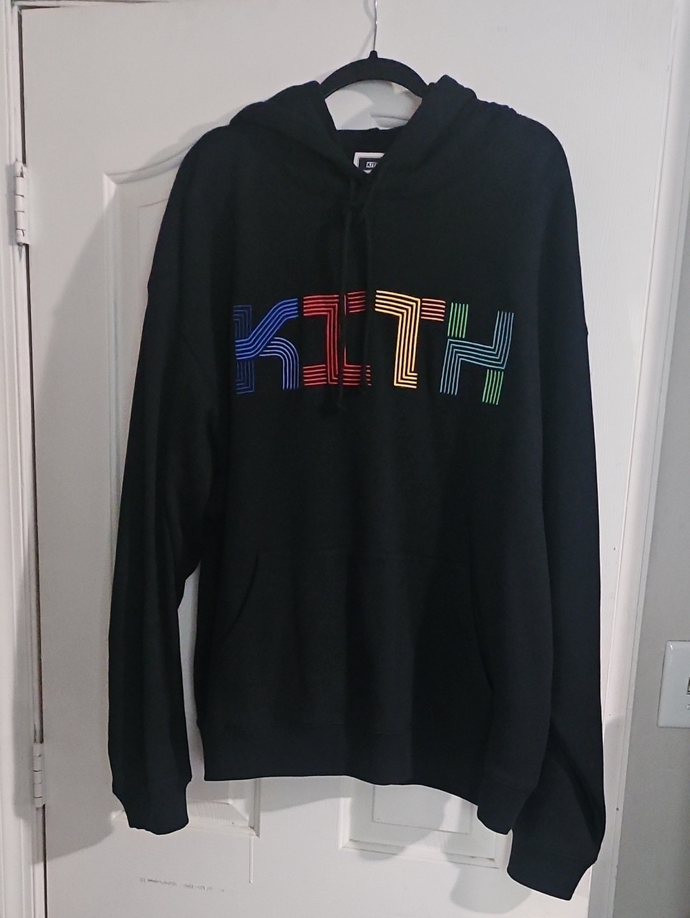 Kith Black Hoodie with Rainbow Striped Logo